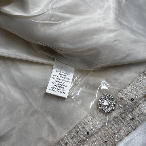MABLE White Tweed Skirt Suit Set Pearl Button Satin Collar – Size S - Picture 12 of 13